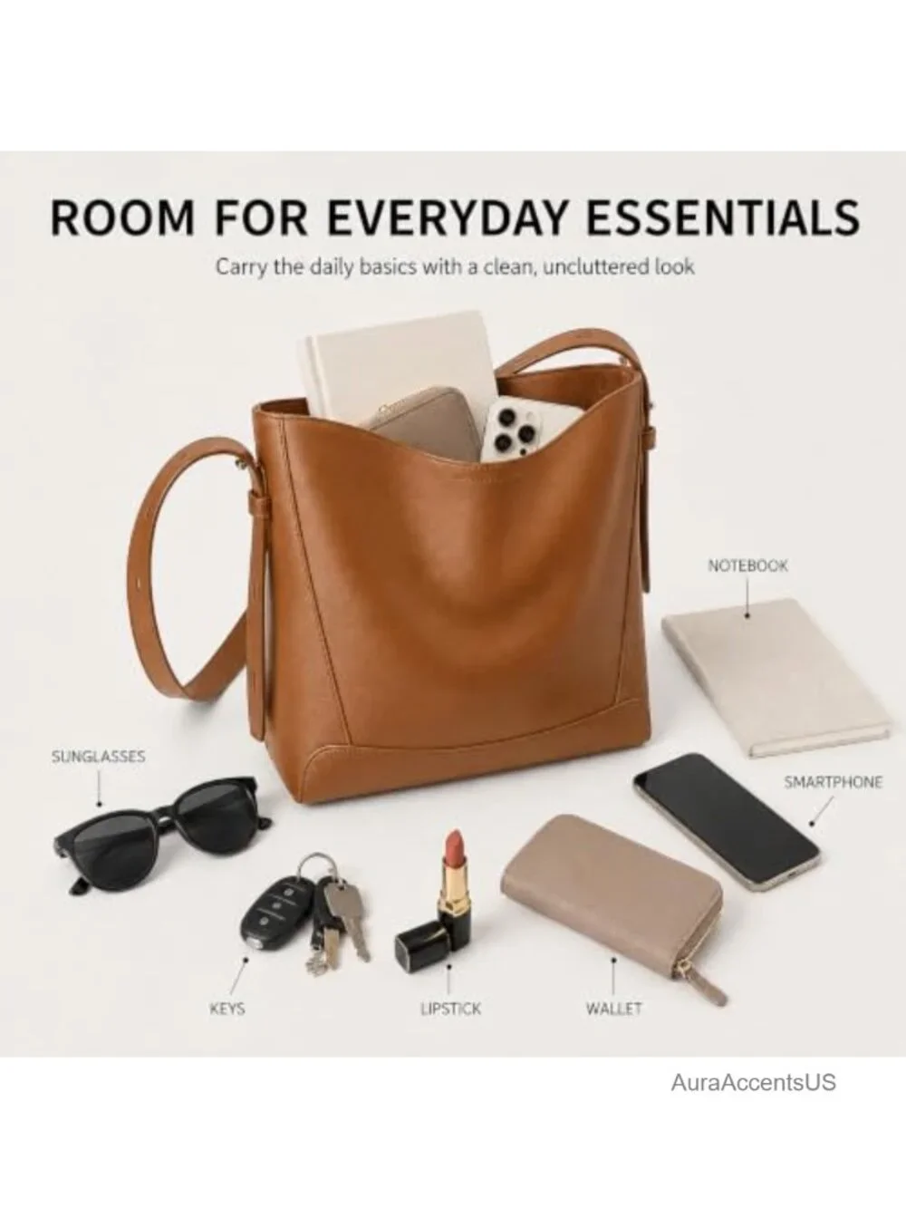 Genuine Leather Bucket Tote Bag Crossbody Purse Adjustable Strap Shoulder Bag